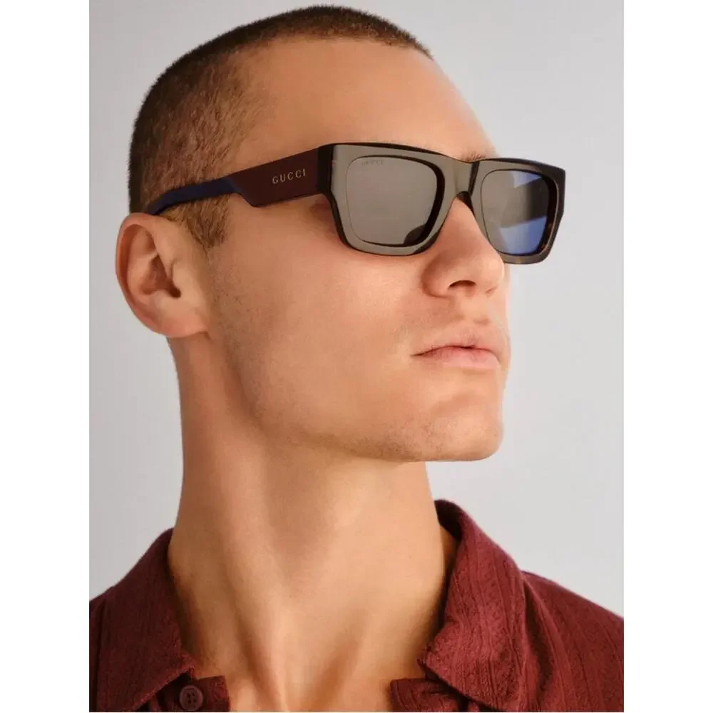 New Gucci GG1668S 002 Havana Sunglasses with Burgundy & Blue Temples Authentic